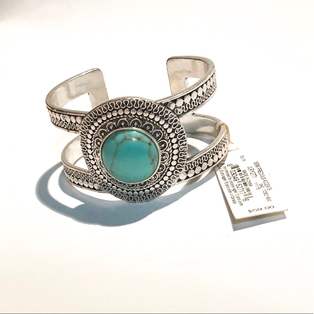 Lucky Brand Silvertone Turquoise Cuff Bracelet
